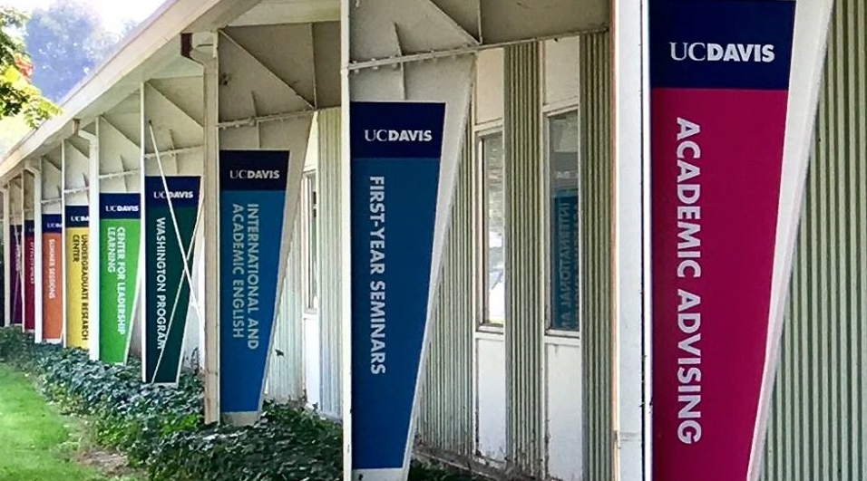 Outside of Undergraduate Education offices with unit banners.